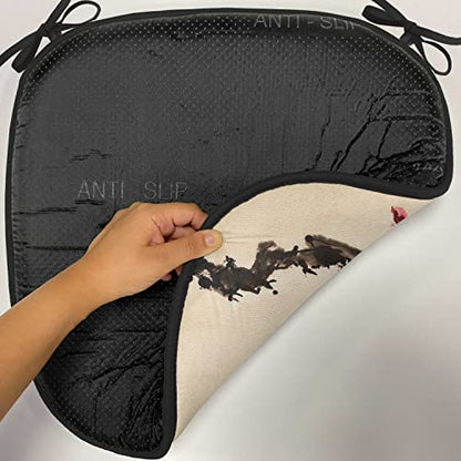 Lunarable Japanese Chair Cushion Pad, Traditional Chinese Paint of Figural Tree Details Brushstroke Effects Print, Seat Padding for Kitchen & Patio with Anti-Slip Backing, 16"x16", Pink Brown - color: Pink Brown, size: Pack of 1