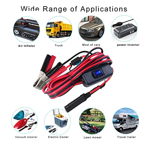 SAE to Battery Alligator Clip - 12V SAE 2Pin Quick Disconnect Cable 10ft SAE to Battery Clamp Cord 15A Fuse (10FT)