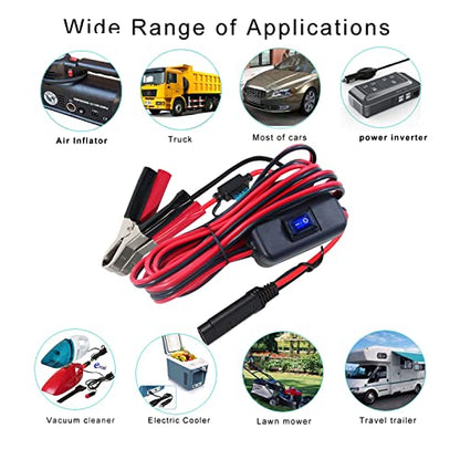 SAE to Battery Alligator Clip - 12V SAE 2Pin Quick Disconnect Cable 10ft SAE to Battery Clamp Cord 15A Fuse (10FT)
