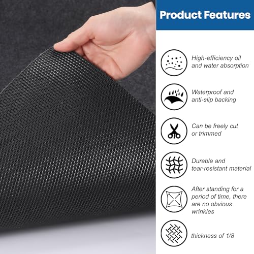 Garage Mats for Floor 7'5" x 17' - Premium Felt + Rubber Backing Thickened Oil Spill Resistant Garage Pad Non-Slip Waterproof Durable Cut to Fit Pad Garage Parking Mats for Compact SUVS Sports Car - size: 7'5" x 17'