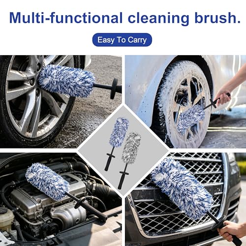 2026 Upgraded Long Handle Wheel Brush, Microfiber Non-Scratch Car Detailing Tool, Soft Bristle Deep Cleaning for Rims, Tires & Wheel Wells, Ergonomic Grip for Easy Wash (1 Pcs, Medium size)
