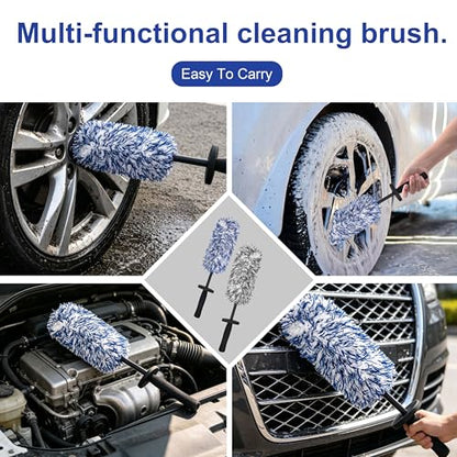 2026 Upgraded Long Handle Wheel Brush, Microfiber Non-Scratch Car Detailing Tool, Soft Bristle Deep Cleaning for Rims, Tires & Wheel Wells, Ergonomic Grip for Easy Wash (1 Pcs, Medium size)