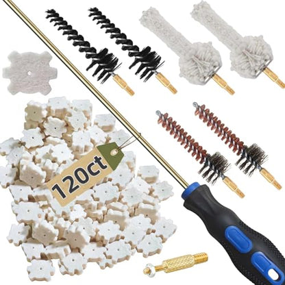 .223Cal 5.56mm .300 Blackout Chamber Cleaning Kit - Non Rotating Cleaning Rod, Bronze Chamber Brush x2, Nylon Chamber Brush x2, Cotton Chamber Mop x2, Star Chamber Cleaning Pads x120