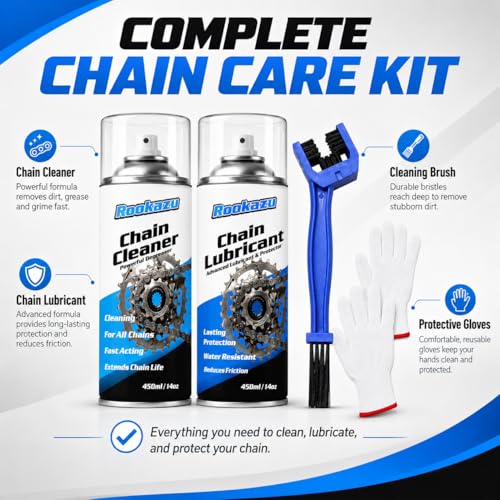Chain Cleaner Kit for Motorcycle & Bicycle, with Chain Cleaner & Lube, Brushes, Gloves, Tools – Complete Cleaning & Lubricating Set for All Bikes, Street Bikes, Karts, Smooth Drive Train