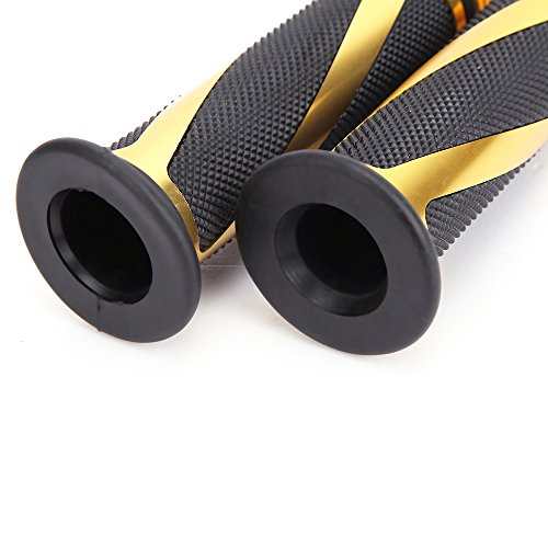 Pair of 7/8" 22mm Motorcycle CNC Aluminum Rubber Gel Hand Grips Handlebar for Sports Bike Chopper Cruiser Bike - color: Gold with Bar End