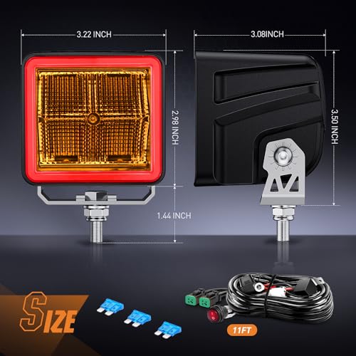 Nilight 3 Inch Cube Amber LED Pod Light Bar 20 W 1240LM Super Flood Screw-Less Offroad Driving Work Lights w/16AWG DT Wiring Harness Kit for Truck UTV 4x4 ATV Motorcycle - color: Indirect 4LED Flood Pod-Amber