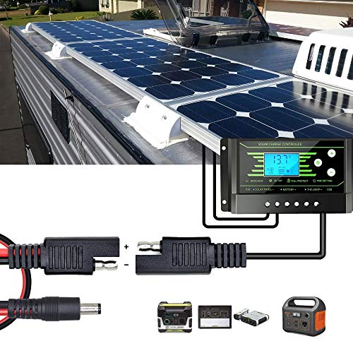 CERRXIAN 60cm 14AWG DC 5.5mm x 2.1mm Male to SAE 2 Pin Quick Disconnect Wire Harness Extension Cable for Portable Powers, Motorcycle Solar Panel Charger (M Black) - color: Male Black&Red