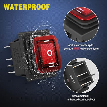 Nilight 6Pin On Off On Rocker Switch 2PCS Red LED Lighted IP67 Waterproof DPDT 3 Position Latching 20A 12VDC 125VAC Motor Toggle for Car Boat Automotive Vehicles - color: On Off On 2PCS