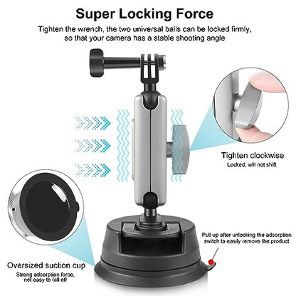 PULUZ Car Suction Cup Mount 360° Rotation Windshield & Window Camera Bracket for GoPro Hero 11 10 9 8 7 Insta360 X3 DJI Action Camera Accessories with Phone Holder with 1/4 Thread - size: 9cm/3.5inch Suction Cup-Upgrade