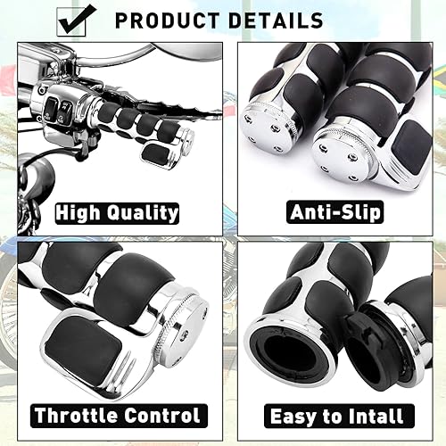 DREAMIZER 25.4MM Motorcycle Handlebar Grips 1 inch Compatible with Honda Shadow Spirit 750 Valkyrie Fury VTX1300 VTX1800 VT400 VT750 VT1100 - Smooth - style: Flat-chrome With Big Throttle