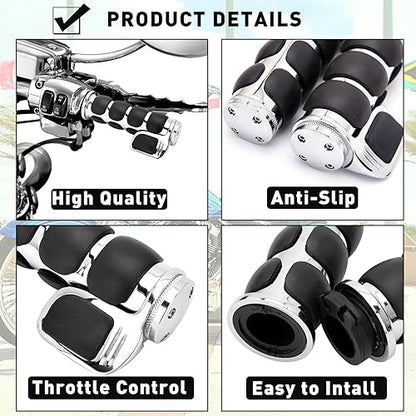 DREAMIZER 25.4MM Motorcycle Handlebar Grips 1 inch Compatible with Honda Shadow Spirit 750 Valkyrie Fury VTX1300 VTX1800 VT400 VT750 VT1100 - Smooth - style: Flat-chrome With Big Throttle
