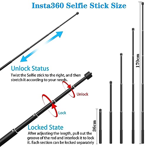Taisioner Motorcycle Bike Handlebar Double clamp Mount and 67”Invisible Selfie Stick Insta 360 Motorcycle Mount Kit for X5/X4/X3/X2/XONE/GO2/3 Action Camera