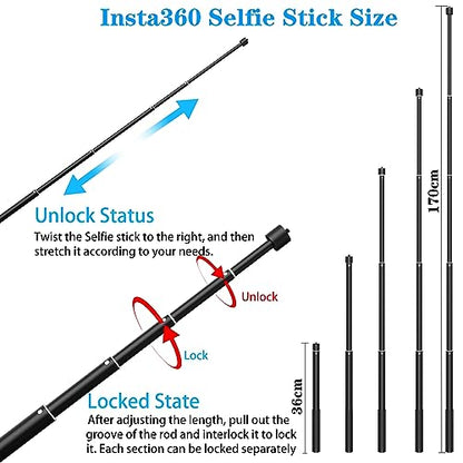 Taisioner Motorcycle Bike Handlebar Double clamp Mount and 67”Invisible Selfie Stick Insta 360 Motorcycle Mount Kit for X5/X4/X3/X2/XONE/GO2/3 Action Camera