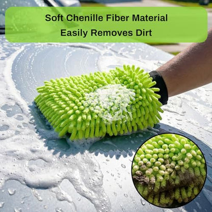 2Pack Car Wash Mitt, 8"×12" Fiber Microfiber Mitt Car Wash Brush for Scratch, Safe on Painted Surfaces, Glass & Plastic, Cars Cleaning Kit Essential, Green - color: 8"×12"-green_2pcs