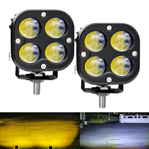 Motorcycle LED Spotlight Yellow/White Hi-Low Combo Beam LED Offroad Driving Fog Lights, 2Pcs 2.4Inch Mini Pod Lights Work Auxiliary Lights for Motorcycle Trucks, Vehicles, ATVs, UTVs, Tractors