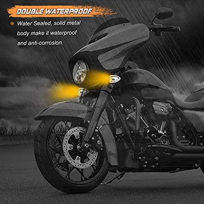 NTHREEAUTO Universal Motorcycle Blinkers Bullet LED Turn Signals Indicator Front Compatible with Harley Dyna, Honda Shadow, Kawasaki Vulcan, Yahama, Bobber, Suzuki 12V Motorbikes - color: Chrome/Amber