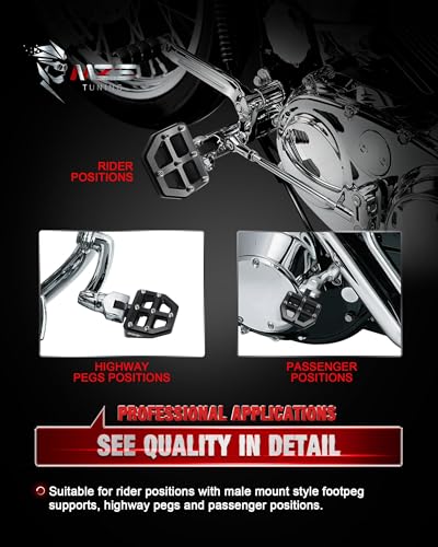MZS Motorcycle Foot Pegs, Male Wide Footpegs, MX Chopper Bobber Style Rider Passenger Pedal Black Compatible with Sportster Softail Dyna Vrod Fat Boy Bob Iron Electra Street Glide Road King