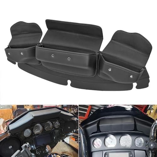 H RUO 3 Pocket Windshield Bag Batwing Fairing Bag Pouch Fit for Harley Touring Street Glide Electra Glide Tri Glide Ultra Limited FLHX FLHXST FLHXS 2014-2024