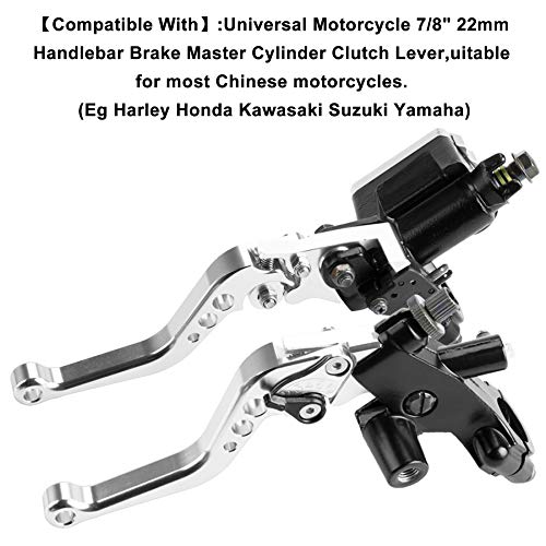 Universal Motorcycle 7/8" 22mm Handlebar Brake Master Cylinder Clutch Lever CNC Left & Right Set Compatible with Harley Honda Kawasaki Suzuki Yamaha（ Piston Diameter 12.7mm(Silver) - color: Silver