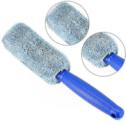 Premium Car Cleaning Tools - Wheel Tire Brush & Microfiber Twist Braided Cloth, Essential Auto Detailing Accessories for Spotless Shine (2, Blue+Grey) - color: Blue+Grey