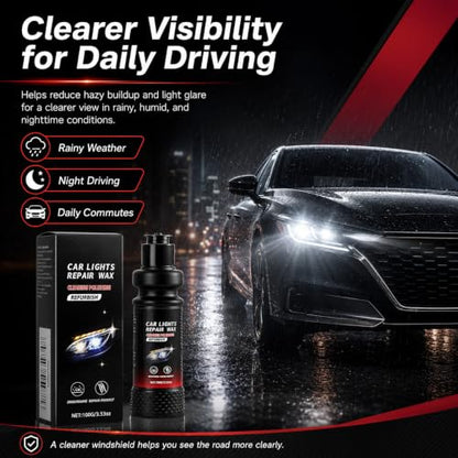 JUEJUEZI Premium Headlight Restoration Kit 100ml - 3-Step Cleaning Polish & Protective Coating for Foggy Yellowed Headlights, Long-Lasting UV Protection, DIY Car Lens Maintenance