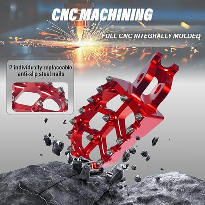 Dirt Bike Foot Pegs,Replaceable Footpegs CNC Machined Aluminum Wide Platform with Springs for CRF150R CRF250R CRF450R CRF250X CRF450X CRF300L CRF250L CR125 CR250 CRF1000L (Red) - color: Red