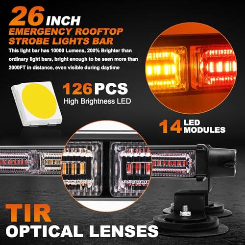 ASPL 26inch 126 LED Emergency Rooftop Strobe Lights Bar w/Controller Double Side Warning Hazard Snow Plow Flashing Light Traffic Advisor Safety Light for Work Trucks Vehicles Tow Pickup(Amber/Red) - color: Amber/Red