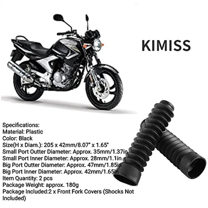 KIMISS Front Fork Cover, 205x42mm Motorcycle Front Fork Cover Gaiters Boots Shock Damping Dust Cover(Black) - color: Black