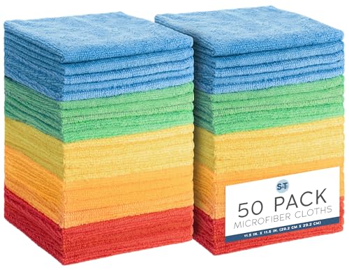 S&T INC. 50 Pack Microfiber Cleaning Cloth, Bulk Towels for Home, Reusable Microfiber Towels for Cars, Cleaning Rags, Assorted, 11.5 Inches x 11.5 Inches, 50 Count - size: 50 Pack