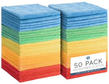 S&T INC. 50 Pack Microfiber Cleaning Cloth, Bulk Towels for Home, Reusable Microfiber Towels for Cars, Cleaning Rags, Assorted, 11.5 Inches x 11.5 Inches, 50 Count - size: 50 Pack