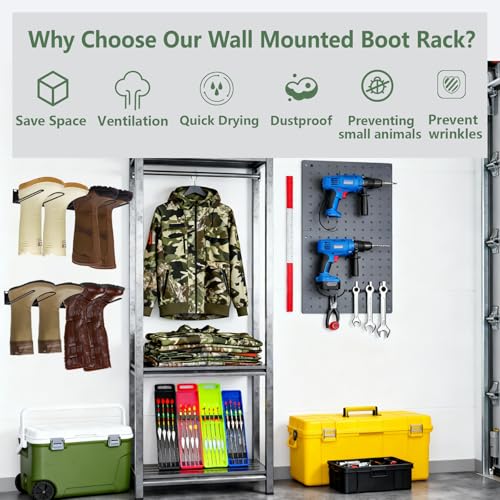 4 Pair Boot Rack Organizer Tall Boots for Wall Mounted - Wader Hangers for Drying Fishing Rain Hiking Tall Cowboy Boots - Boot Hanger Holder for Indoor Outdoor Entryway Garage Mudroom Closet