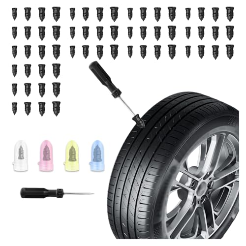 60PCS Screw in Tire Plugs Kit with 4-Size,Self-Service Tire Repair Rubber Nail Kit Includes Tires Screw Plugs & Screwdrivers,Universal Flat Tires Repair Kits for Cars,Motorcycles - color: 4 Size/60PCS