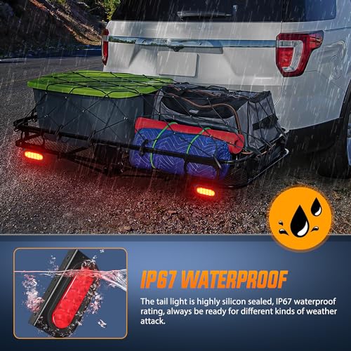 Nilight Hitch Cargo Carrier Oval Light Kit 2PCS 6Inch Red w/Flush Mount Grommet Bracket Harness Waterproof Stop Turn Signal Tail Lights for Luggage Bike Rack Truck Trailer - color: Trailer Lights w/Wire w/Brackets 2PCS