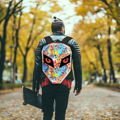 Ruconla LED Backpack Laptop Bag Motorcycle Riding bag, Hard Shell LED Motorbike Luggage Bags High-Capacity Helmet, Waterproof Backpack With Programmable Screen[Battery not included] - color: Graffiti