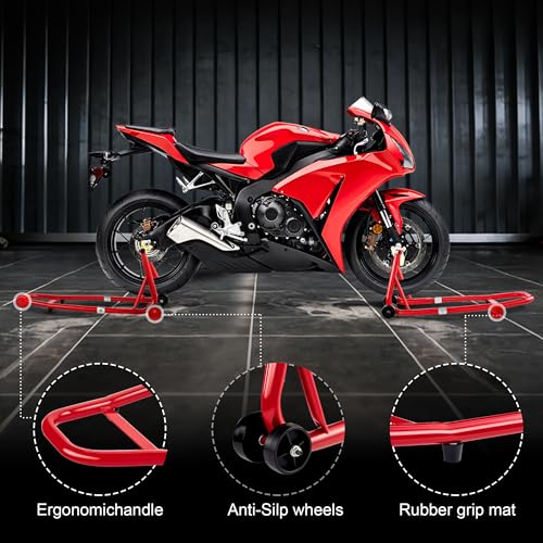 Universal Motorcycle Stand Set, 900 Lbs Capacity Front and Rear Wheel Lift Stands with U+L Adjustable Swingarm Spool Support, Heavy Duty Paddock Stands Fit for Honda, Yamaha, Kawasaki, Suzuki - color: Red