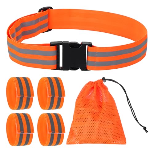 PATIKIL High Visibility Reflective Bands for Wrist Arm Ankle Leg, Adjustable Reflective PT Belt with Armbands & Storage Bag for Women Men Night Running Walking Cycling - color: Orange