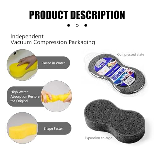 UGSHY 5 PCS Car Wash Sponge for Cleaning, 8.6In x 4.3In x 1.7In Vehicle Compressed Scrubber Kit, Universal Automotive Easy Grip Sponges for Motorcycle Bike Truck SUV Kitchen Dishes Bathroom (Black)