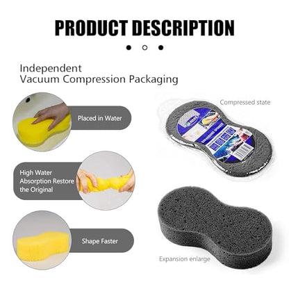 UGSHY 5 PCS Car Wash Sponge for Cleaning, 8.6In x 4.3In x 1.7In Vehicle Compressed Scrubber Kit, Universal Automotive Easy Grip Sponges for Motorcycle Bike Truck SUV Kitchen Dishes Bathroom (Black)