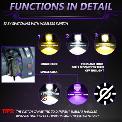 MONDEVIEW LED Motorcycle Auxiliary Light Kit, 5 Modes, Spot Driving Lights, Compatible with Tractor Truck ATV UTV SUV Boat,Purple - color: Purple