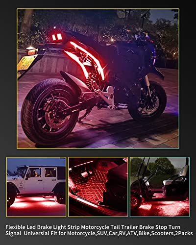 YONGMING 12 Volt Underglow Led Brake Light Strip, Tail Stop Turn Signal Flexible Led Light for Motorcycle Bike Car SUV RV Pack of 2 - Red - color: Red*2