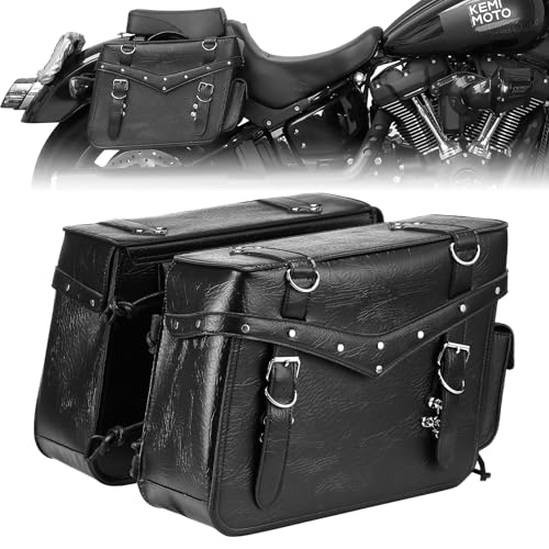 KEMIMOTO Vintage Viking Motorcycle Saddlebags 30L PU Leather Throw Over Heavy Duty Saddle Bags Fit For Touring Street Road Glide Road King Sportster Cruiser Scout Rebel Softail Dyna Vstar Shadow