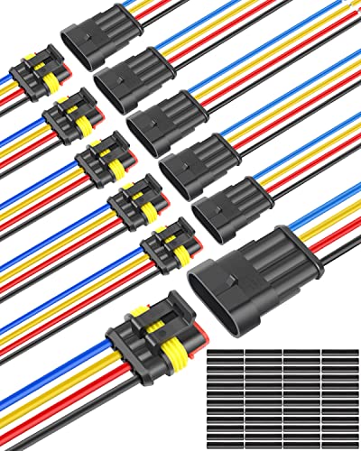 NAOEVO 4 Pin Connector Waterproof, 16 AWG 4 Wire Connectors, Automotive Electrical Male and Female Plug with Heat Shrink Tubing for Car Truck Boat Wire Connection, 6 Kits - size: 4 Pin