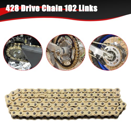 KAMIER 428 Drive Chain 102 Links Gold with Chain Breaker for 50cc 70cc 90cc 110cc 125cc CT90 CT110 TaoTao Coolster Vitacci Apollo Trailmaster Pit Dirt Bike 4 Wheeler ATV Quad Go Kart Heavy Duty Parts - style: 102
