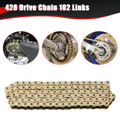 KAMIER 428 Drive Chain 102 Links Gold with Chain Breaker for 50cc 70cc 90cc 110cc 125cc CT90 CT110 TaoTao Coolster Vitacci Apollo Trailmaster Pit Dirt Bike 4 Wheeler ATV Quad Go Kart Heavy Duty Parts - style: 102