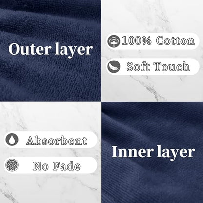 VOOVA & MOVAS 6-Pack Bath Mitts for Shower, 100% Cotton Soft Absorbent Wash Cloths with Hanging Loop, 8.3x6.3 Inch European Style Bathing Gloves for Body & Spa, Navy - color: Navy