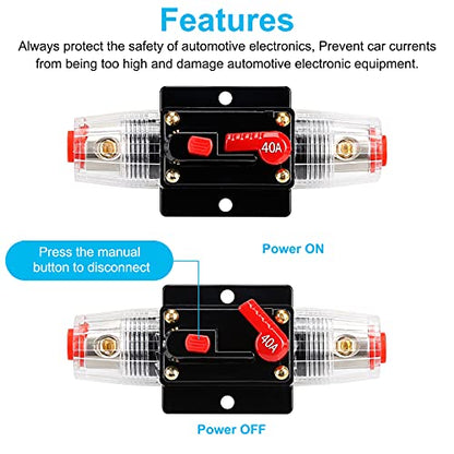 40 Amp Fuse Holders,Audio Circuit Breaker,Reset Fuse Inverter 20A 30A 40A 50A 60A 80A 100A 150A 12V-24V DC Replace Fuses for Car Audio and Amps Overload Protection - color: 40A