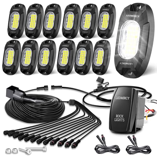 White Rock Lights,LEDMIRCY R6 LED Pure White Rock Lights 12PCS with Rocker Switch Wire Harness Kit for Trucks UTV Off Road Boat ATV Luces para Carro Super Bright High Power Light Waterproof Shockproof
