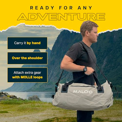 Malo’o Waterproof Dry Duffel, Heavy-Duty Roll Top Waterproof Gear Bag with Shoulder Strap & Molle Loops, Marine Duffel for Kayaking, Boating, Camping, Beach & Travel, Grey, 60L - color: Grey, size: 60L