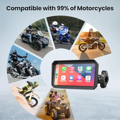 Wonvon 6.25" Motorcycle CarPlay Display Wireless Apple CarPlay | Android Auto GPS Navigation, 2K Dual Dash Cam, IP69 Waterproof, Anti-Glare Screen, Quick Release Mount - color: 6.25 Inch for 99% Motor