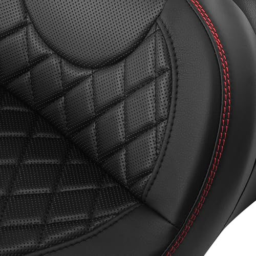 C.C. RIDER 2 Up Driver Rider&Passenger Seat fit for Harley Touring Road King Street Glide Road Glide Electra Glide 2009-2023 - color: 04# Seat Black+Red Stitching